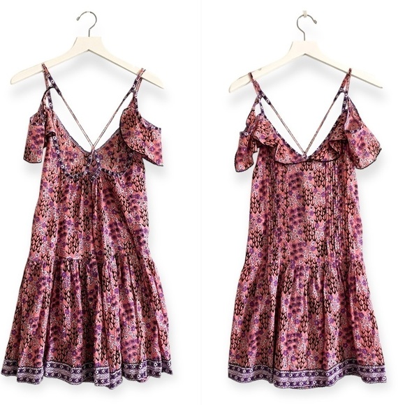 Poupette St Barth dress, Pink Cold Shoulder Criss Cross Back A line Mini dress - Picture 3 of 14